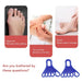 Blue toe orthosis – collage showing bunion, soreness, and massage needs with toe separator as suggested solution