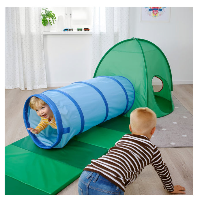 IKEA DVÄRGMÅS Children's Play Tent with Tunnel, Green and Blue