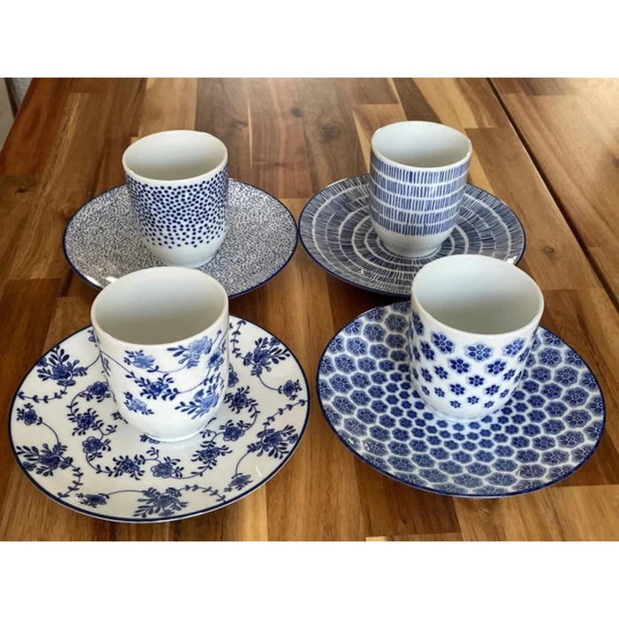 IKEA ENTUSIASM 14-Piece Tableware Set - Patterned Blue Bowls, Plates & Mugs