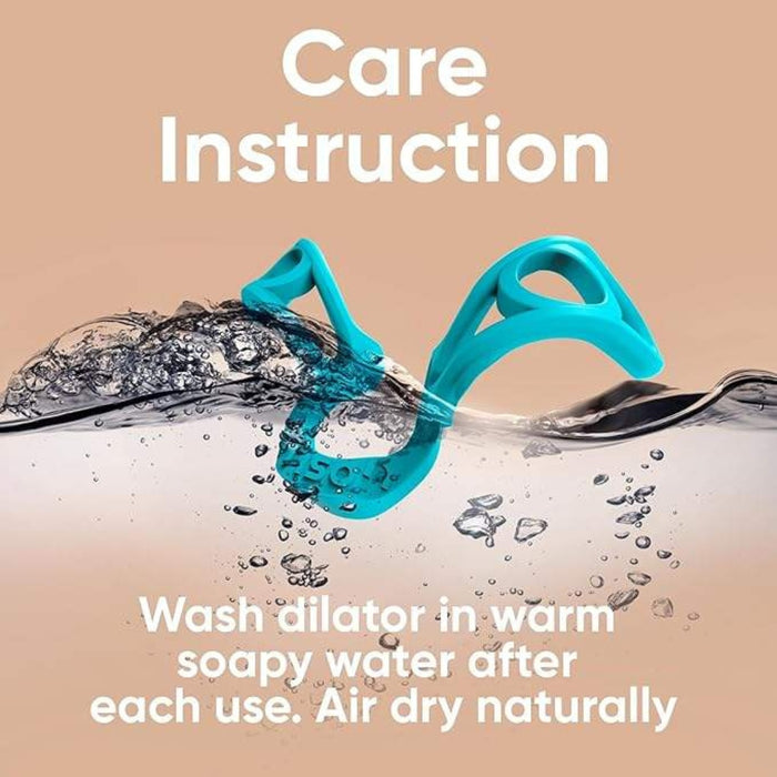 Digital Shoppy turquoise nasal dilator shown in water with cleaning instructions