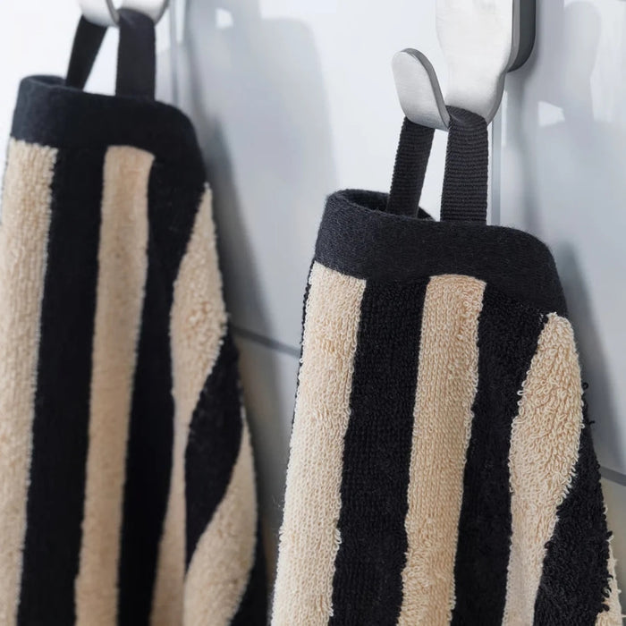 IKEA BROKGINST Bath Towel Black 70x140 cm with SLÅNHÖSTMAL Hand Towel Black Light Beige Striped 40x70 cm