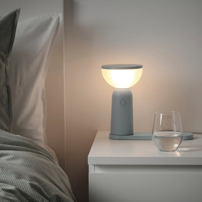 IKEA BETTORP LED mobile lamp with wireless charging, dimmable light grey-blue