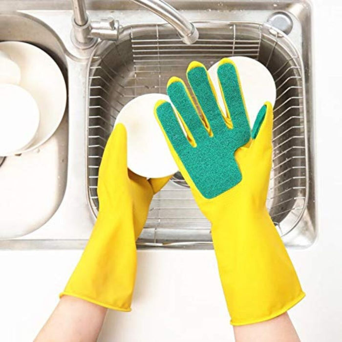 Digital Shoppy 1 Pair Sponge-Finger Rubber Cleaning Gloves – Yellow | Dishwashing & Household Use