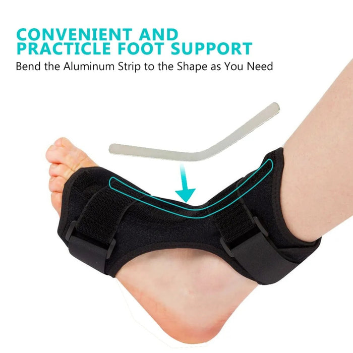 Foot drop orthosis – aluminum strip highlighted for custom shaping and support