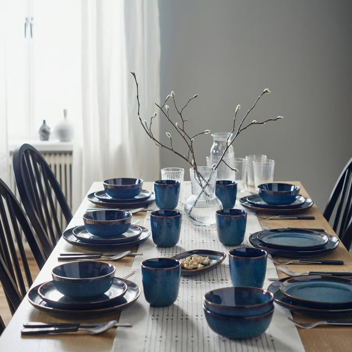 IKEA Dining Set with Side Plates, Bowls, Placemats and Napkins, Blue, 16-Piece