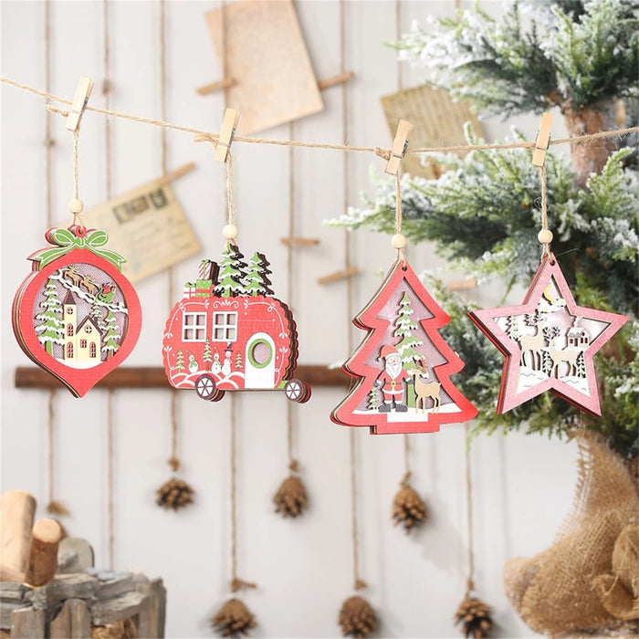 Digital Shoppy LED Wooden Hanging Christmas Pendants – Light-Up Tree Ornaments