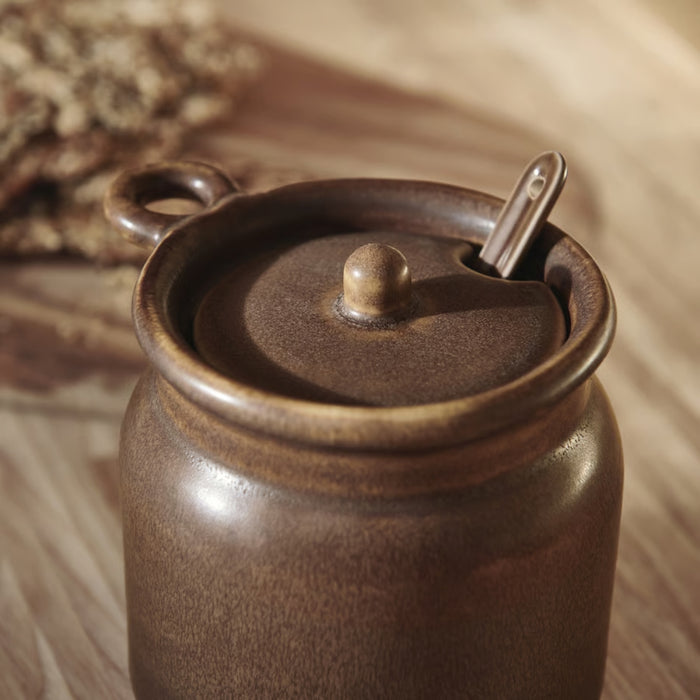 IKEA jar with spoon – KÖSSEBÄR 0.3 l brown ceramic container