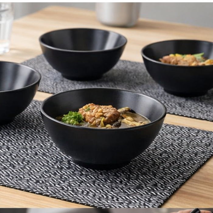 IKEA Dining Set: 4-Pack FÄRGKLAR Matt Dark Grey Bowls, GODDAG Placemats & SNÖKRABBA Napkins