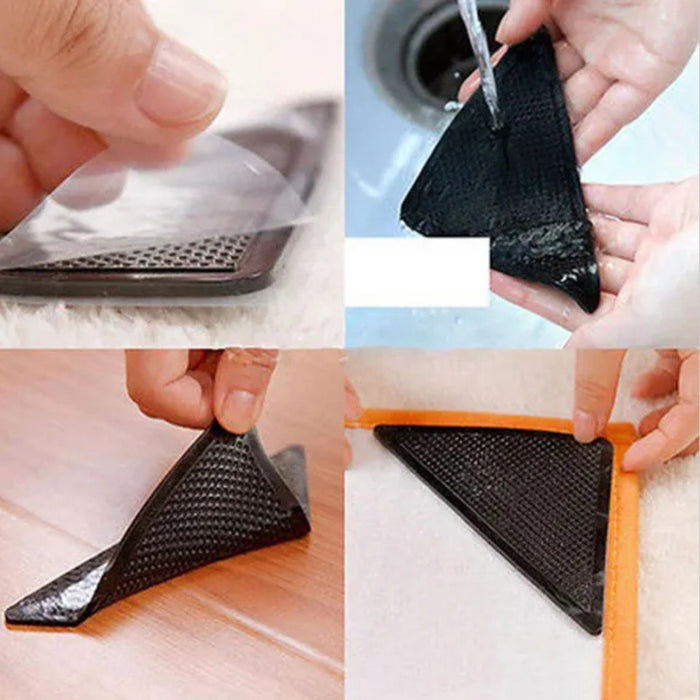Digital Shoppy Carpet Grip Pads – Triangular PU Anti-Slip Stickers, Black