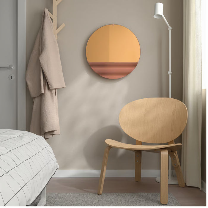 Ikea SKOGSGRÄNSEN Decorative Mirror — Copper-Colour, 50cm | Rose-Gold Wall Décor with VINARN Washcloth, Light Yellow, 30x30 cm