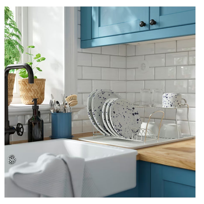 Ikea VÄLVÅRDAD Cutlery stand, dark grey-blue/galvanised, 13 cm (5 ") with AROMATISK Hand Towel, green, 40x 70 cm