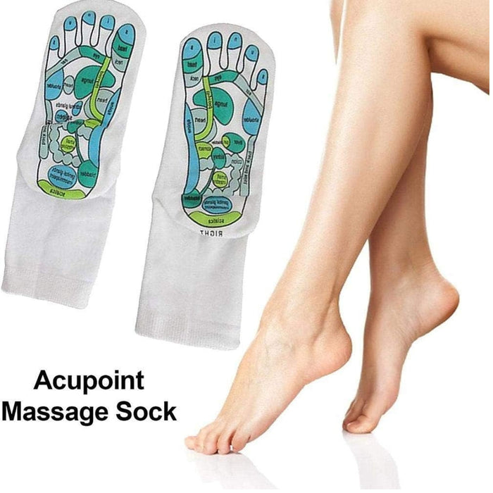 Digital Shoppy reflexology socks – labeled “Acupoint Massage Sock” with foot diagram for wellness therapy