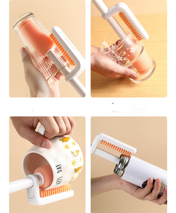 Flexible corner cleaning brush removing tough stains from glass