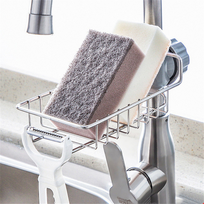 360-degree rotating sink caddy showing sponge holder and utensil drying slots