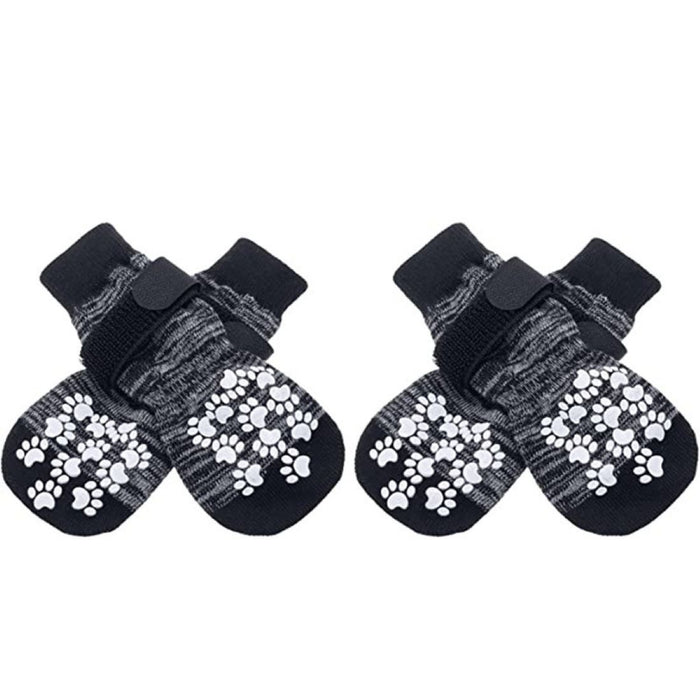 Black dog ankle socks (small size) with detachable button and magic tape for a secure fit. Super soft fabric and anti-slip paw-print grip pads ensure stability and indoor pet comfort.
160000554185212393443