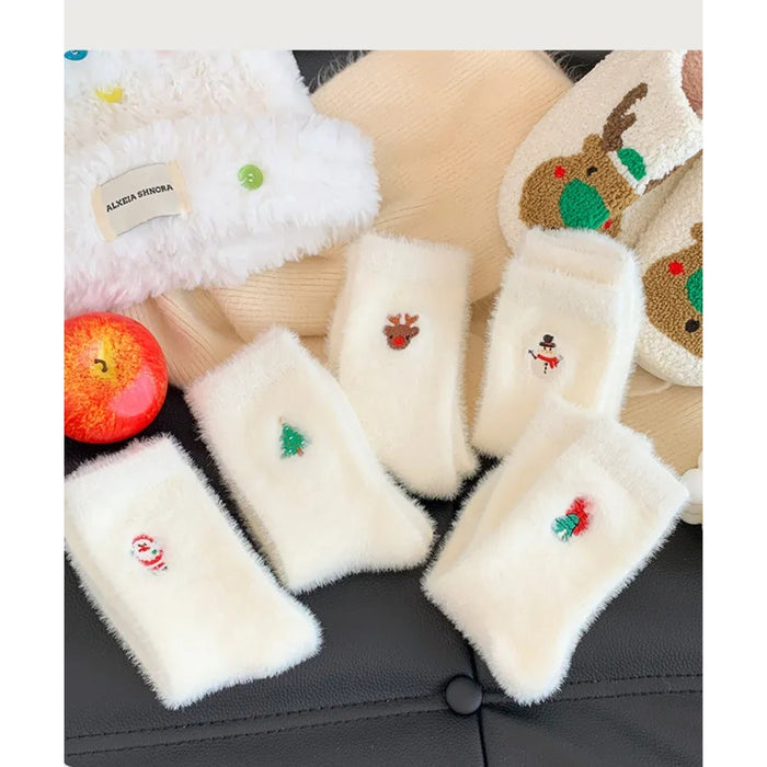 Digital Shoppy Women's Autumn And Winter Style White Mink Fur Christmas Stockings