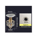 Metal drain cover with dimensions and compatibility information on a black background