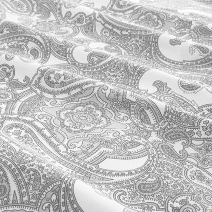 IKEA JÄTTEVALLMO Bedding Set: Paisley Flat Sheet (White/Grey) & Pillowcase, beige/dark grey, 50x80 cm (20x32 ")