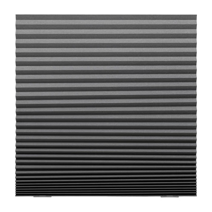 Black pleated blind on a white background