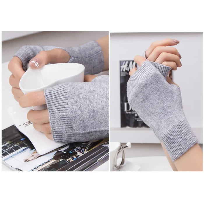Digital Shoppy Wool Fingerless Gloves – Short Knit Hand Warmers for Writing & Office Use