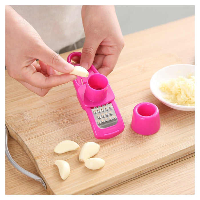 Digital Shoppy Garlic Crusher, Multi-Functional Manual Ginger Grinder, Grater, Cutter and Peeler, Pink, Kitchen Tool