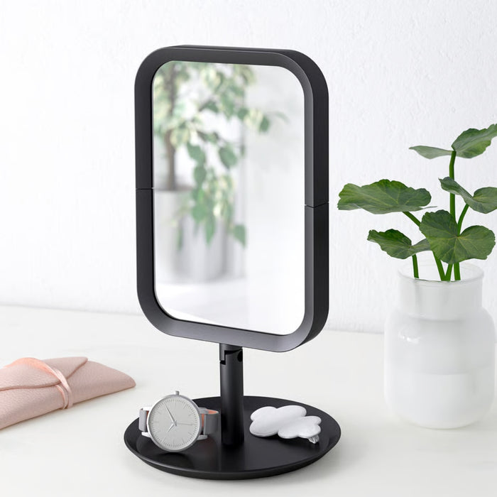 Black LINDBYN table mirror from IKEA, ideal for makeup and grooming use