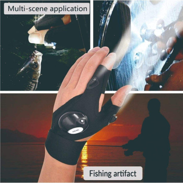 Digital Shoppy Black LED Flashlight Gloves — Fingerless | Hands‑Free Light for Fishing, Repairs, Outdoor Sports