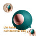 Teal hair removal ball with a close-up of use on a white background