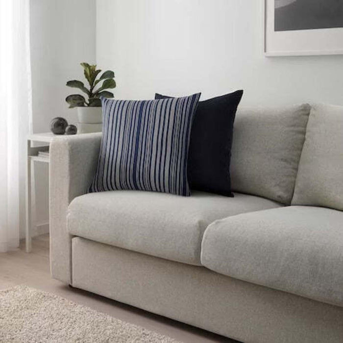 IKEA KÄRRDUNÖRT Duvet Cover and Pillowcase Dark Green Multicolour 150x200/50x80 cm with ALVARMALORT Cushion Cover Blue Stripe 50x50 cm