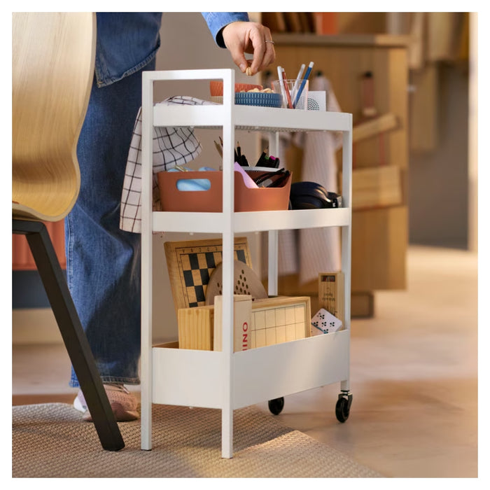 Ikea NISSAFORS Trolley 50.5x19x67 cm (19 7/8x7 1/2x26 3/8 ") with NYCKELN Hand Towel, White/Dark Blue, 40x70 cm