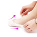 Digital Shoppy translucent silicone foot sleeve being applied to foot with arrows showing fit
