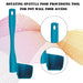 Blue rotating spatula tool with angled head and hanging hole – shown with close-up insets against colorful wave background – 777701 13962262