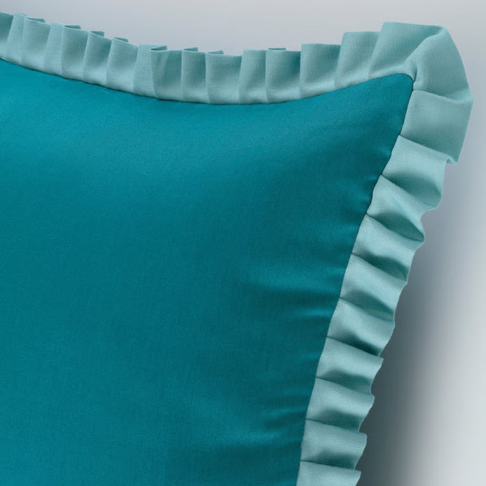 IKEA GOKVÄLLÅ Cushion cover, blue, 50x50 cm – smooth teal fabric with elegant ruffled edge in light blue for refined home décor – 60596120