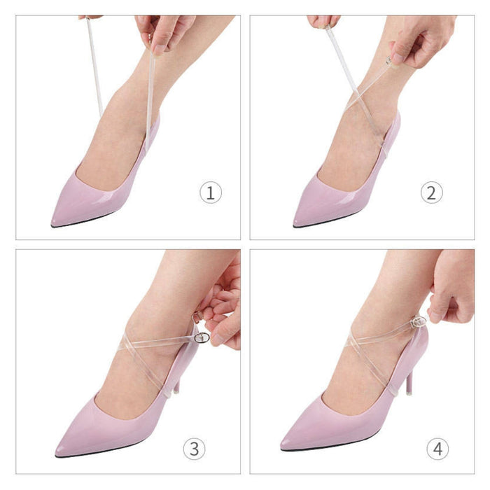 Digital Shoppy Transparent Elastic Ankle Strap for High Heels, Detachable TPU Anti-Loose Shoe Accessory, Clear (1 pair)