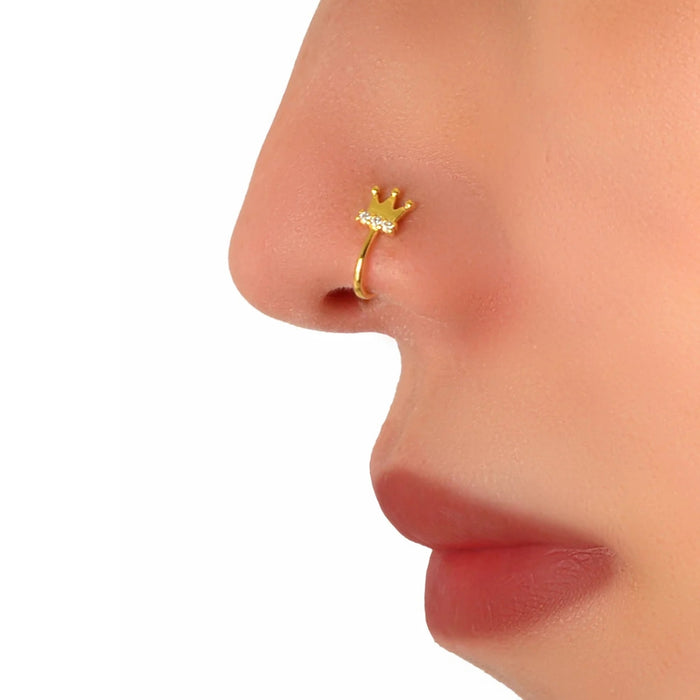 Digital Shoppy Gold Crown Nose Clip – Non-Pierced Micro-Inlaid Zircon Stud for Women