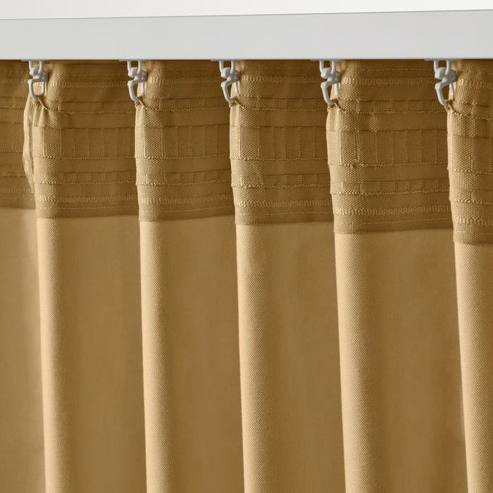 Ikea SANELA Curtains, 1 Pair, Beige-Yellow/with Heading Tape, 140x250 cm with INGVEIG Cushion Cover, Geometric/Brown blue/white50x50 cm