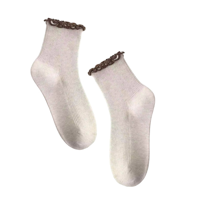 Digital Shoppy 1pair Women’s Knitted Thin Ruffle Crew Socks — Cotton Breathable Casual Spring Summer