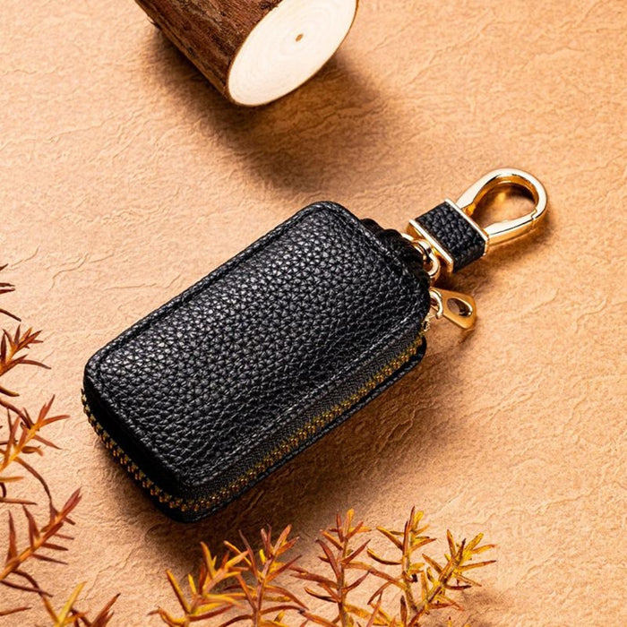 Digital Shoppy Litchi Pattern Leather Car Key Case – Zipper Pouch with Key Ring
