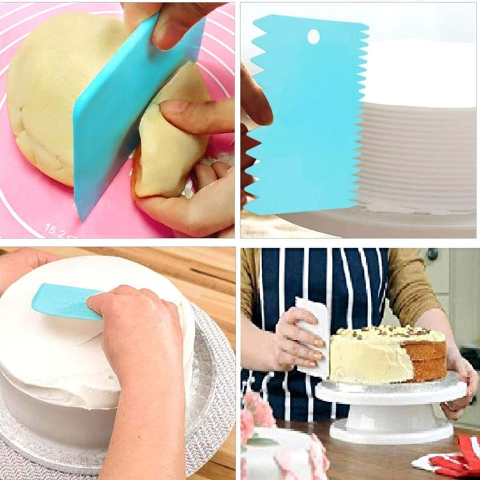 Digital Shoppy 3pcs Cake Scraper Set – Icing & Cream Smoothers, Blue
