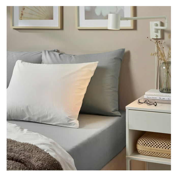 IKEA DVALA Fitted sheet, light grey, 180x200 cm (71x79 ")
