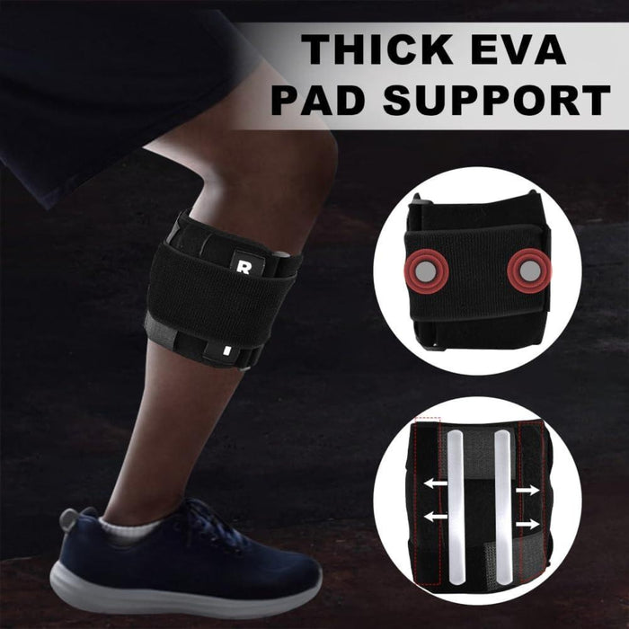  Close-up of brace with thick EVA pad support, inset showing interior support bars and adjustable fasteners