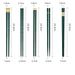 Measurement chart of green chopsticks with gold tips on a white background
