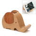 Wooden elephant phone stand with inset showing phone on display