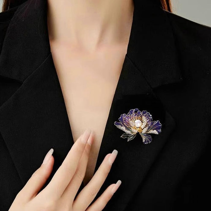 Digital Shoppy Purple Peony Brooch – Chinese Pearl Ornament for Women