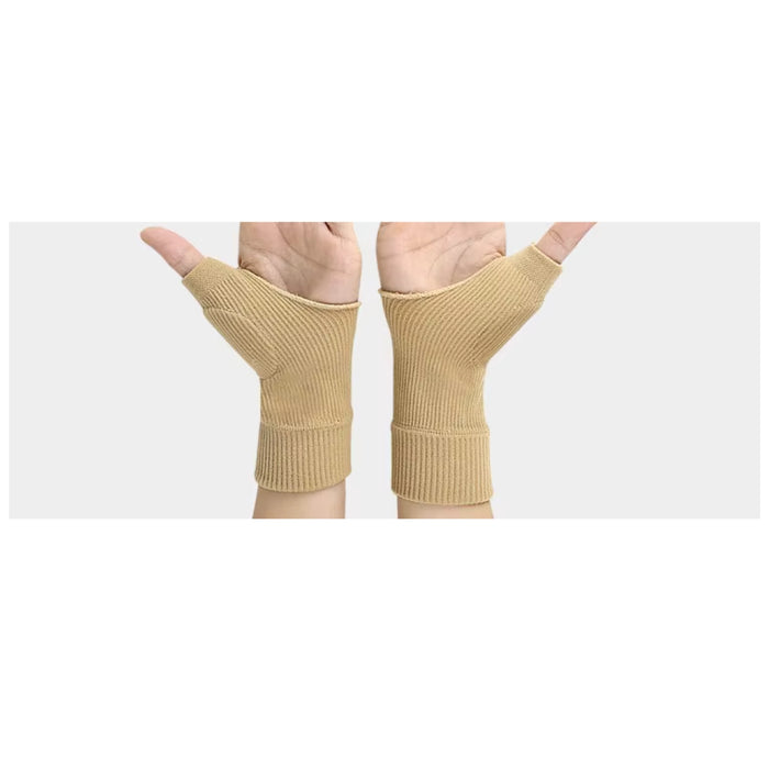 Beige wrist support sleeves on a white background