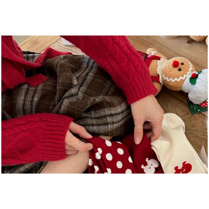 Digital Shoppy 1 Pair Red Angora Polka Dot Mid-Calf Christmas Stockings - Soft & Festive Wear