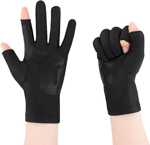 Digital Shoppy driving gloves – full black gloves with textured palm grip, shown open and clenched