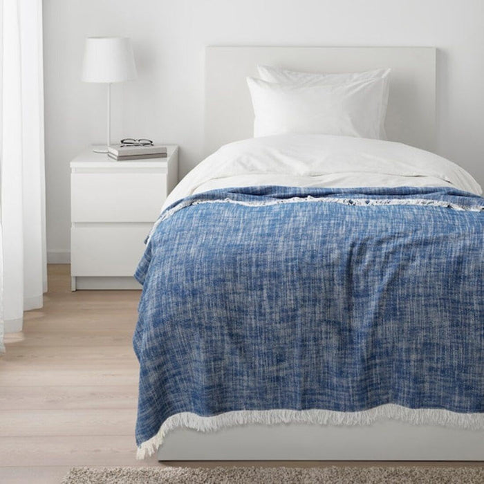 IKEA Throw, blue, 120x180 cm (47x71) with Cushion, white/printed, 40x40 cm