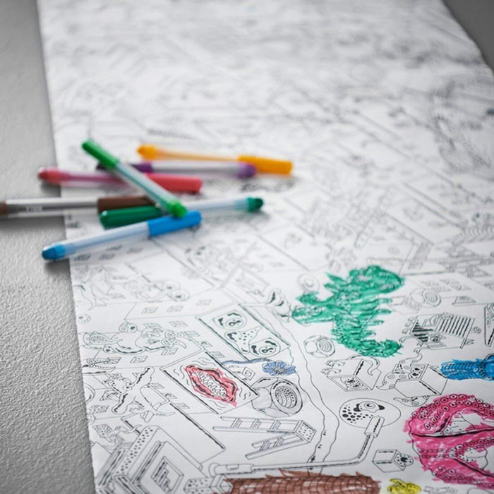 IKEA  MÅLA Drawing paper roll 30 m with MÅLA Felt-tip pen, mixed colours (24 pack)