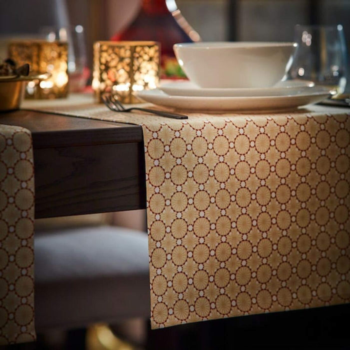 IKEA LJUVARE Table-Runner( 1 unit ), Beige, 40x140 cm (16x55) with  GALLRA Place mat, Blue/Patterned , 45x33 cm ( 6 pack )